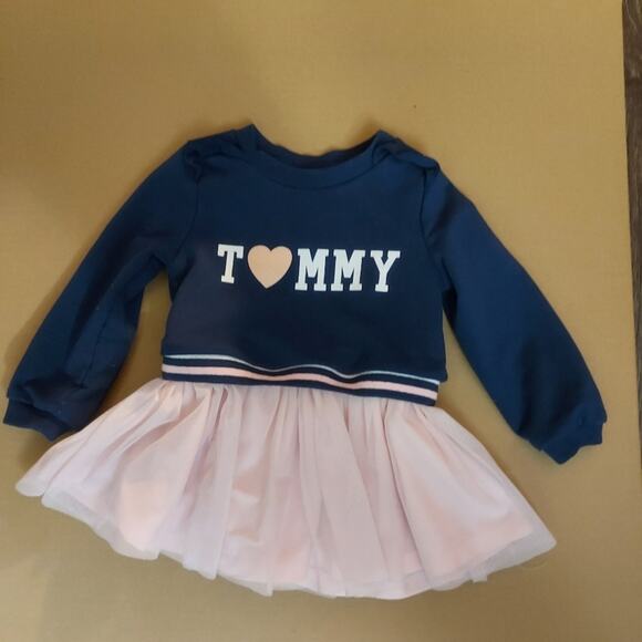Tommy Hilfiger Spell Out Logo Blue/Pink Infant Dress 24M Baby Colorful Holiday - Picture 1 of 5